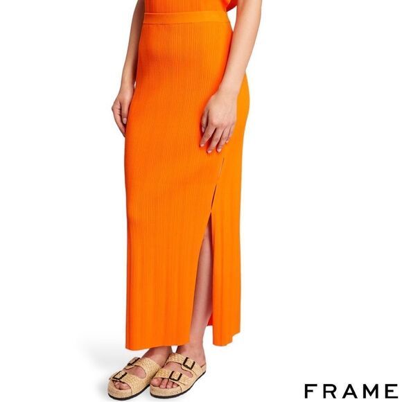 FRAME **NWT** Mixed Rib Cutout Skirt in Bright Tangerine - Picture 15 of 15